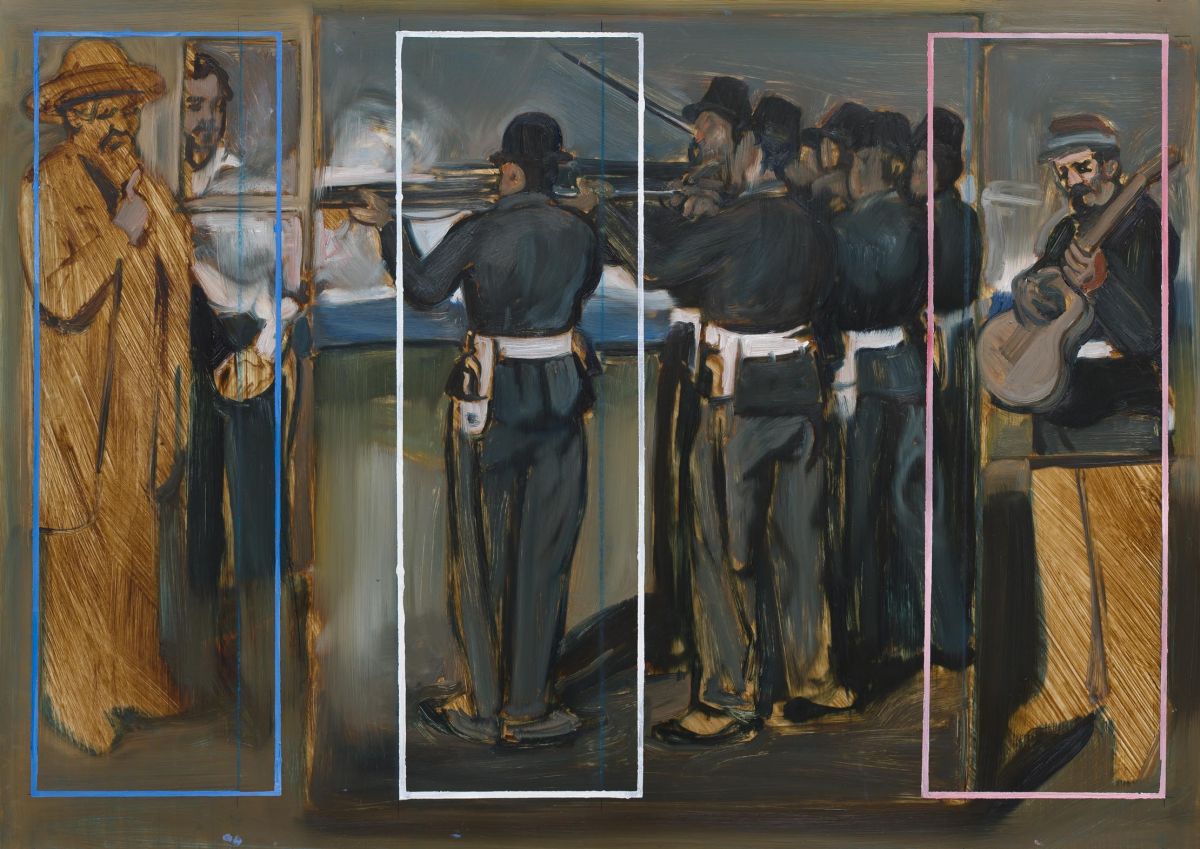 Click the image for a view of: Execution of Maximillian. 2014. Oil sketch. 600X845mm